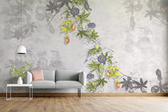 Tapet personalizat floral cu maces inflorit pe un fundal deschis bloomed rosehip light