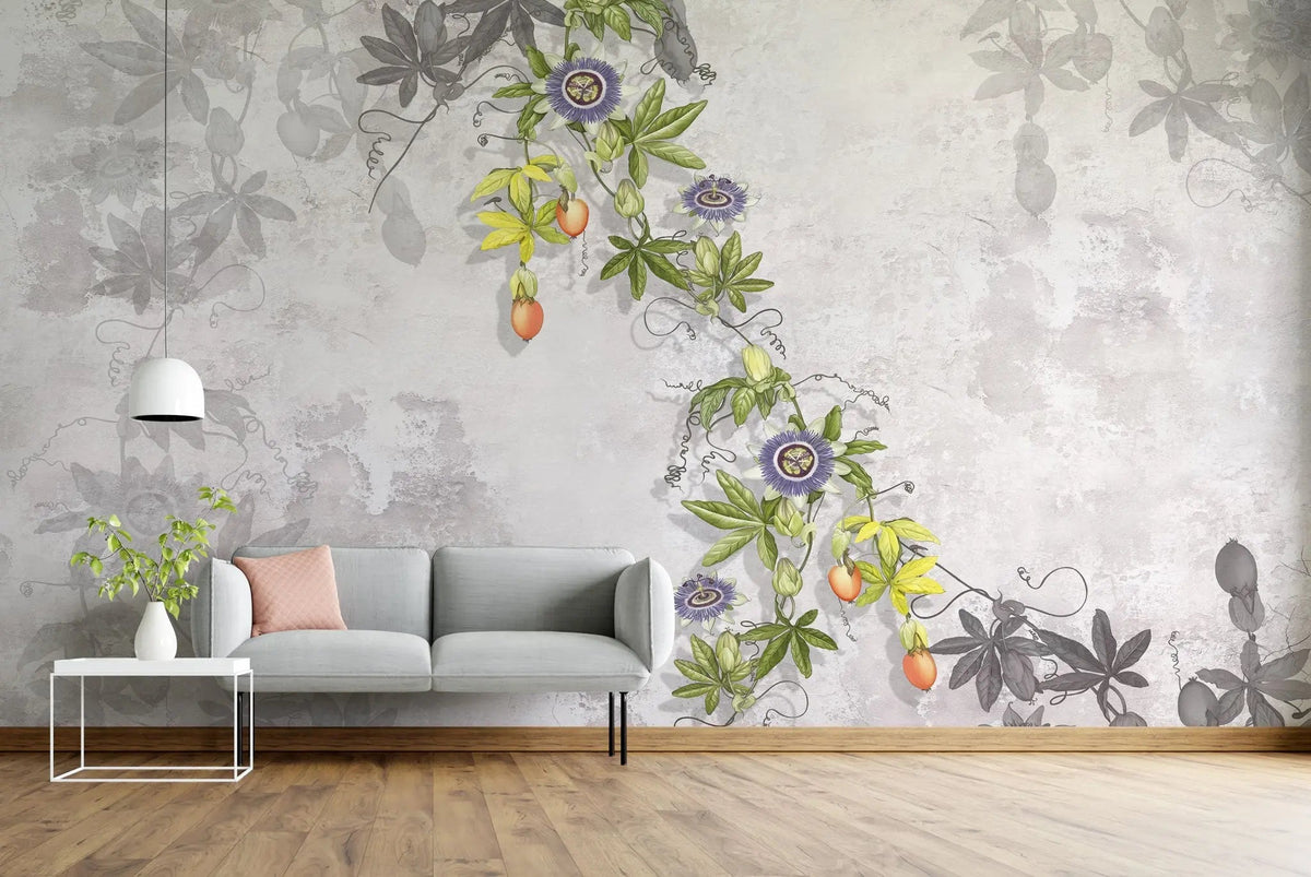 Tapet personalizat floral cu maces inflorit pe un fundal deschis bloomed rosehip light
