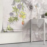 Tapet personalizat floral cu maces inflorit pe un fundal deschis bloomed rosehip light