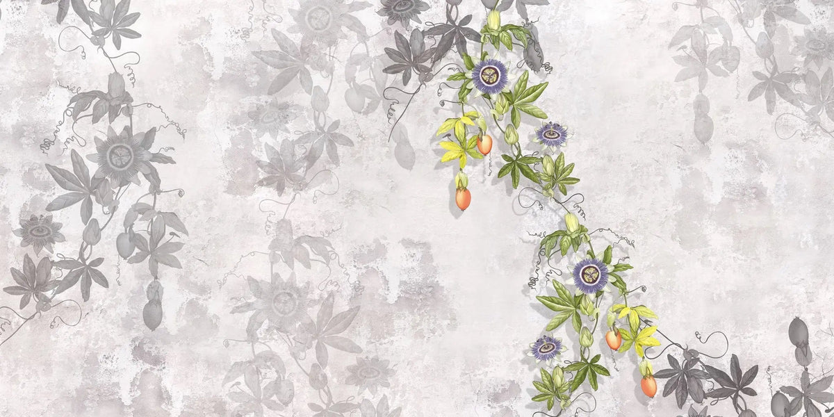 Tapet personalizat floral cu maces inflorit pe un fundal deschis bloomed rosehip light
