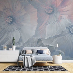 Tapet personalizat floral cu flori in pastel albastru pastel bloom