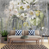 Fototapet personalizat floral cu flori de lotus pe un fundal de beton texturat concrete lotus