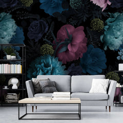 Tapet personalizat floral cu flori nocturne in nuante vivide night bloom