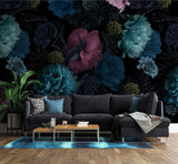 Tapet personalizat floral cu flori nocturne in nuante vivide night bloom