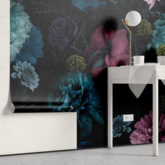 Tapet personalizat floral cu flori nocturne in nuante vivide night bloom