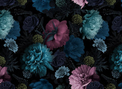 Tapet personalizat floral cu flori nocturne in nuante vivide night bloom