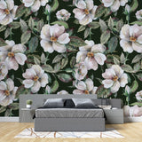 Tapet personalizat floral cu trandafiri salbatici pe fundal negru wild roses dark