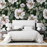 Tapet personalizat floral cu trandafiri salbatici pe fundal negru wild roses dark