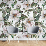 Tapet personalizat floral cu trandafiri salbatici pe fundal alb wild roses light