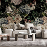 Tapet personalizat floral cu arangament floral cu trandafiri si hydrangea pe un fundal inchis hydrangea arrangement