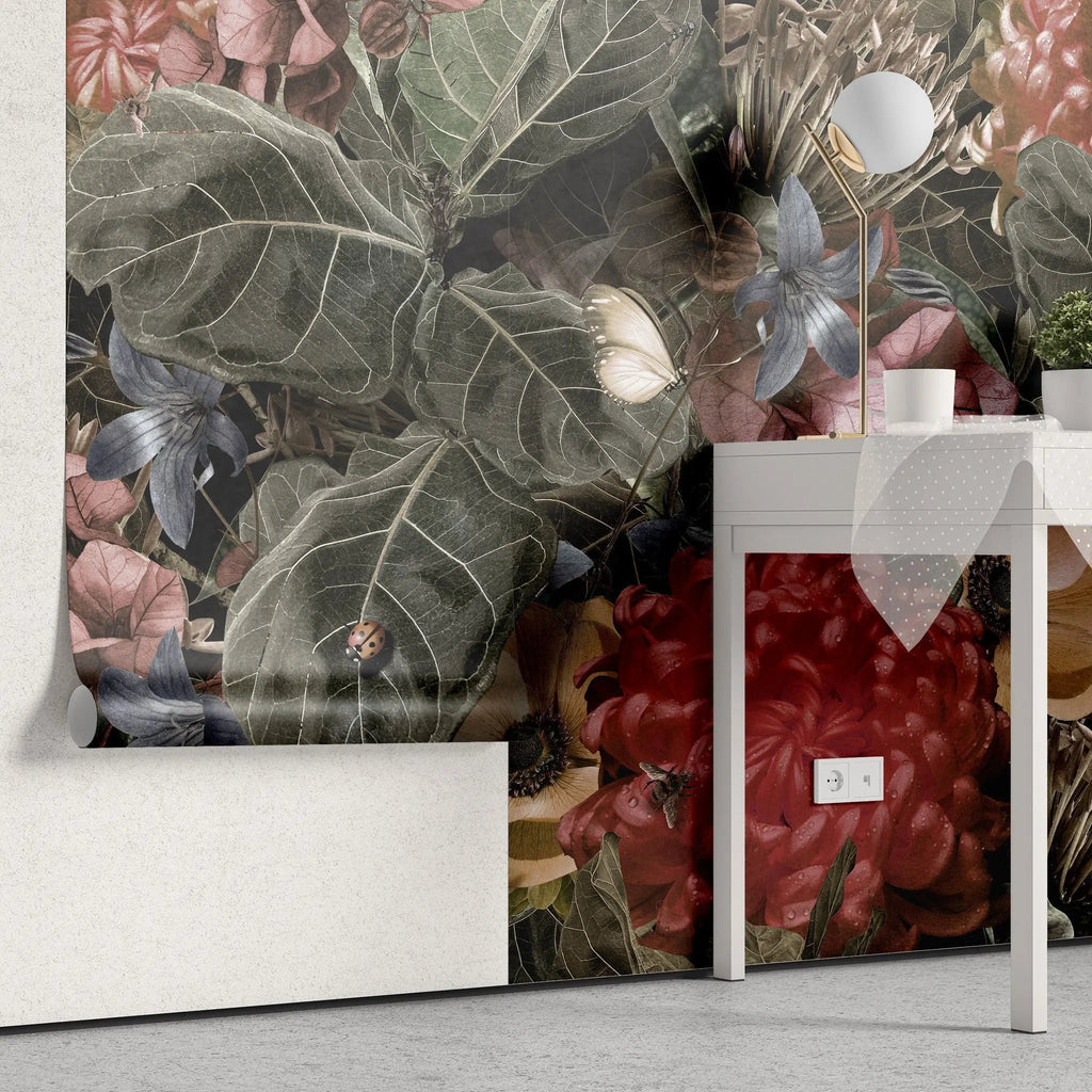 Tapet personalizat floral in stil baroc cu flori multicolore floral baroque