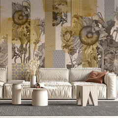 Tapet personalizat floral abstract cu flori de floarea soarelui sunflower tape