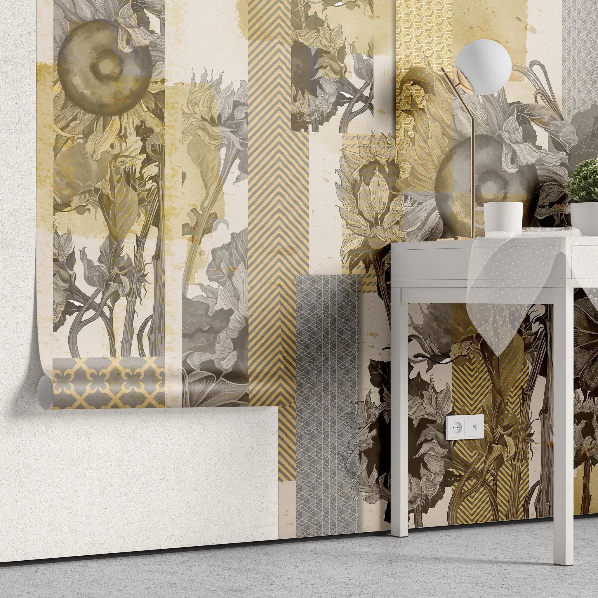 Tapet personalizat floral abstract cu flori de floarea soarelui sunflower tape