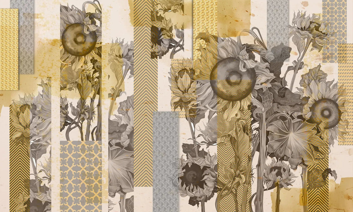 Tapet personalizat floral abstract cu flori de floarea soarelui sunflower tape