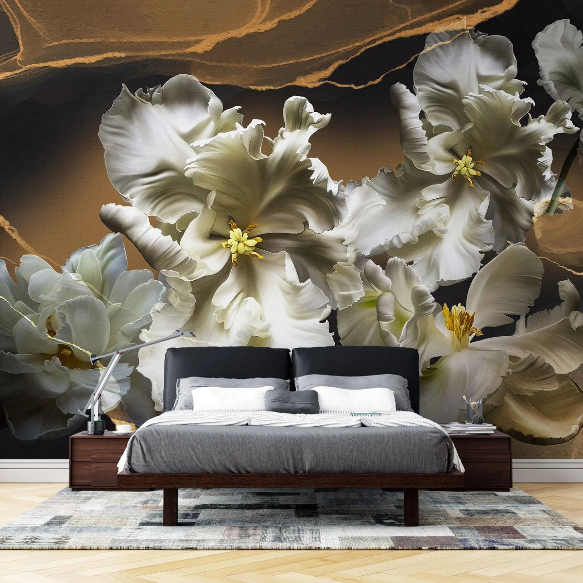 Tapet personalizat floral realist cu flori inflorite cu efect 3d 3d flower bloom