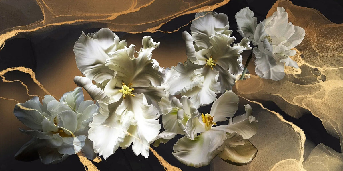 Tapet personalizat floral realist cu flori inflorite cu efect 3d 3d flower bloom