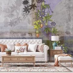 Tapet personalizat floral cu maces inflorit pe un fundal gri bloomed rosehip grey