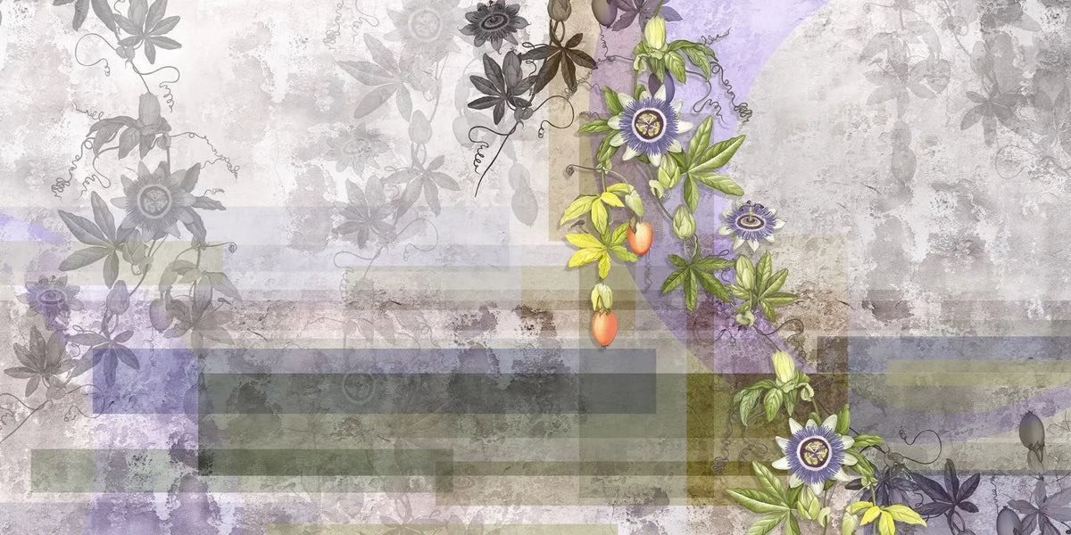 Tapet personalizat floral cu maces inflorit pe un fundal gri bloomed rosehip grey