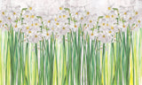 Tapet personalizat floral cu narcise albe inflorite pe fundal alb poet's narcissus