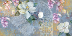 Tapet personalizat floral colorat cu flori de magnolie si iasomie dreamy damask wall