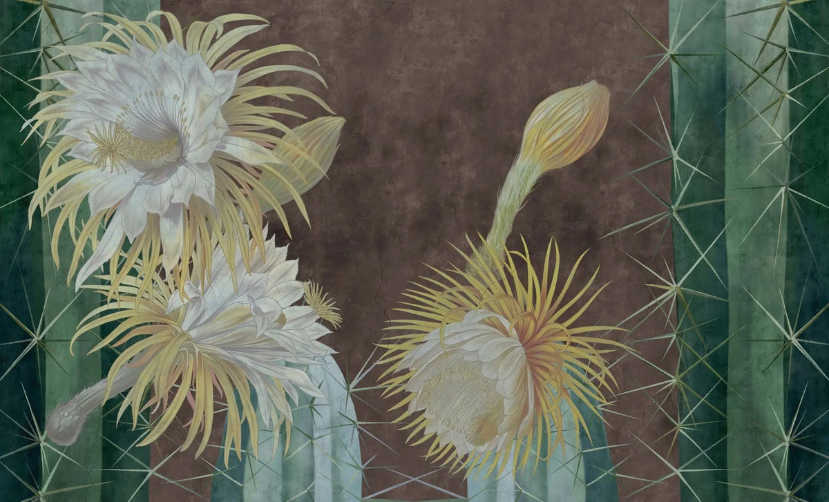 Tapet personalizat floral cu flori de cactus in stil grundge grunge cactus flowers