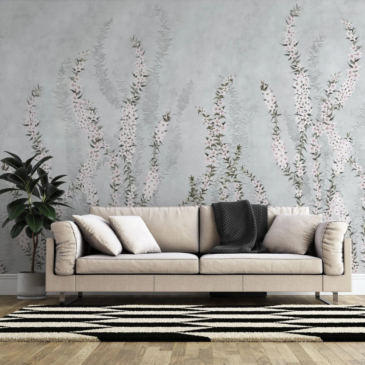 Tapet personalizat floral cu flori de iasomie stelata pe fundal albastru deschis blue star jasmine
