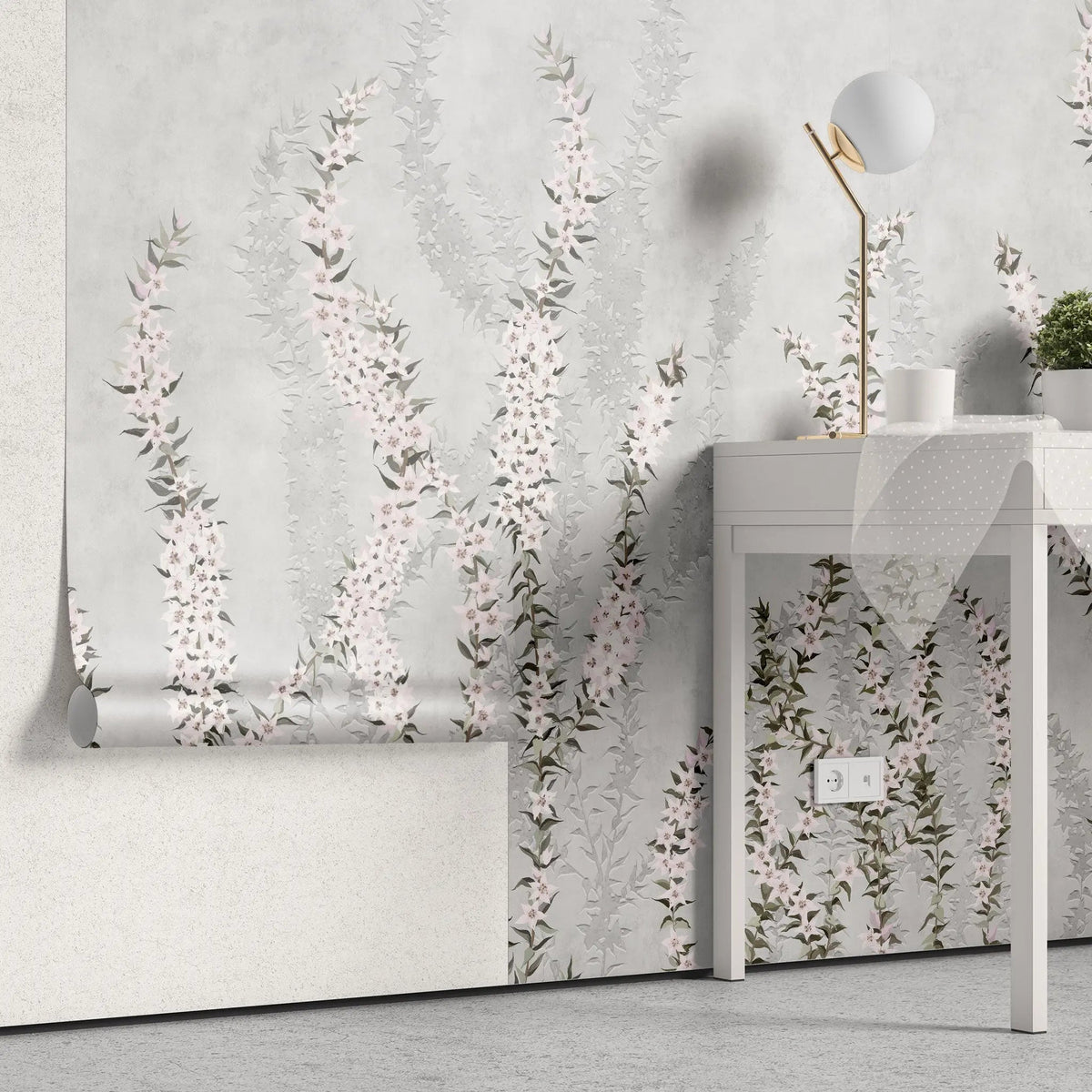 Tapet personalizat floral cu flori de iasomie stelata pe fundal albastru deschis blue star jasmine