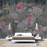 Tapet personalizat floral cu pesti rozalii si plante uscate rose pisces