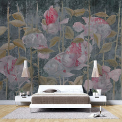 Tapet personalizat floral cu pesti rozalii si plante uscate rose pisces