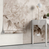 Tapet personalizat floral in stil fresca cu trandafiri albi roses fresque