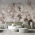 Tapet personalizat floral in stil fresca cu bujori albi peony fresque