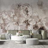 Tapet personalizat floral in stil fresca cu bujori albi peony fresque