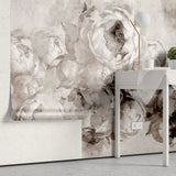 Tapet personalizat floral in stil fresca cu bujori albi peony fresque