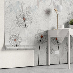 Tapet personalizat floral cu papadii pe un fundal albastru deschis light blue dandelions