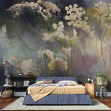 Tapet personalizat floral cu flori orientale pe un fundal multicolor inchis dark geisha