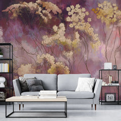 Tapet personalizat floral cu flori orientale pe un fundal roz inchis pink geisha