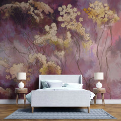 Tapet personalizat floral cu flori orientale pe un fundal roz inchis pink geisha