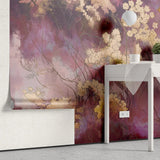 Tapet personalizat floral cu flori orientale pe un fundal roz inchis pink geisha