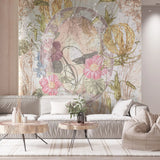 Tapet personalizat floral cu oglinda vintage si flori flower mirror