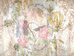 Tapet personalizat floral cu oglinda vintage si flori flower mirror