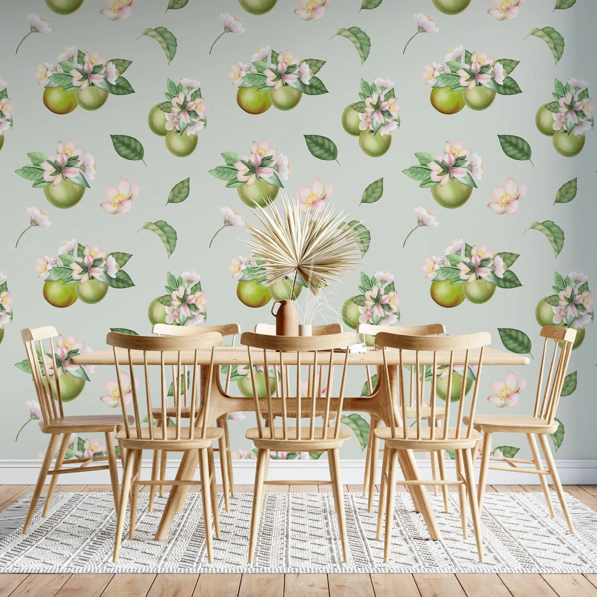 Tapet personalizat floral cu flori de mango pe un fundal albastru deschis mango flowers