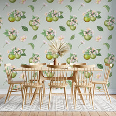 Tapet personalizat floral cu flori de mango pe un fundal albastru deschis mango flowers