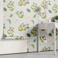 Tapet personalizat floral cu flori de mango pe un fundal albastru deschis mango flowers