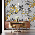 Tapet personalizat floral cu flori galbene in fundal gri grey 'n yellow