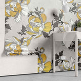 Tapet personalizat floral cu flori galbene in fundal gri grey 'n yellow
