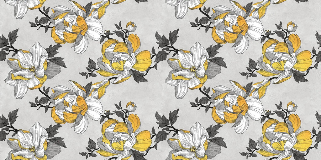 Tapet personalizat floral cu flori galbene in fundal gri grey 'n yellow