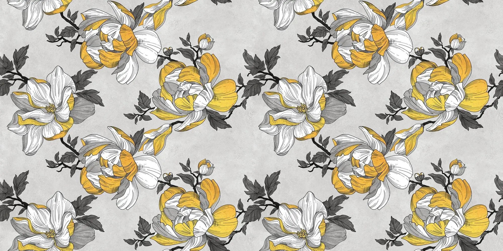 Tapet personalizat floral cu flori galbene in fundal gri grey 'n yellow