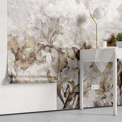 Tapet personalizat floral cu flori si fluturi in nuante de maro floral butterflies