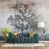 Tapet personalizat floral cu flori de floarea soarelui in nuante reci windy sunflower