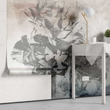 Tapet personalizat floral cu flori de floarea soarelui in nuante reci windy sunflower